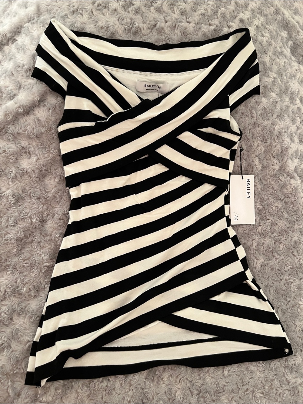 Bailey 44 Black and White Stripe Off the Shoulder Top Size Small NWT